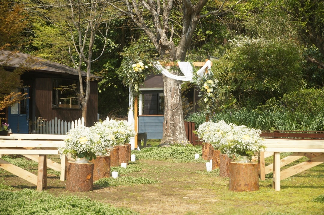 茨城・大子、お洒落カフェ＆ゲストハウス、咲くカフェのガーデンウェディング。garden wedding。